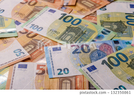 Cash money, euro paper banknotes for business transactions, financial background. Euro banknotes Cash money, euro paper banknotes for business transactions, financial background. Euro banknotes 132350861