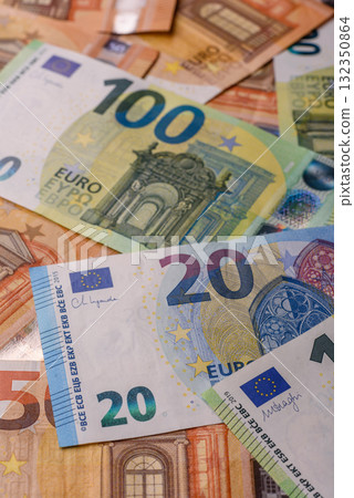 Cash money, euro paper banknotes for business transactions, financial background. Euro banknotes 132350864