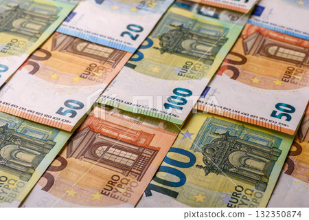 Cash money, euro paper banknotes for business transactions, financial background. Euro banknotes 132350874