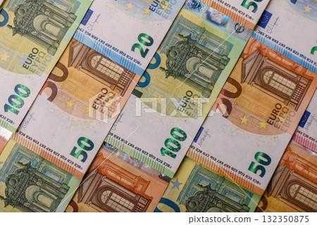 Cash money, euro paper banknotes for business transactions, financial background. Euro banknotes Cash money, euro paper banknotes for business transactions, financial background. Euro banknotes 132350875