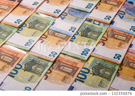 Cash money, euro paper banknotes for business transactions, financial background. Euro banknotes 132350878