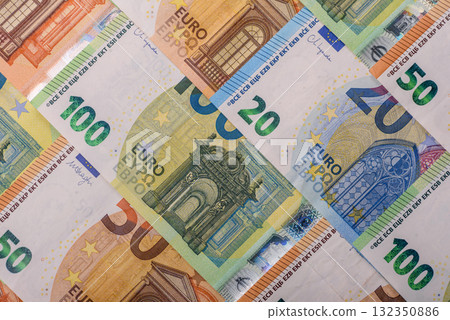 Cash money, euro paper banknotes for business transactions, financial background. Euro banknotes Cash money, euro paper banknotes for business transactions, financial background. Euro banknotes 132350886