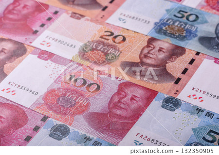 Cash, paper yuan banknotes for business transactions, financial background. Yuan banknotes Cash, paper yuan banknotes for business transactions, financial background. Yuan banknotes 132350905