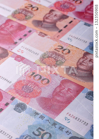 Cash, paper yuan banknotes for business transactions, financial background. Yuan banknotes 132350908