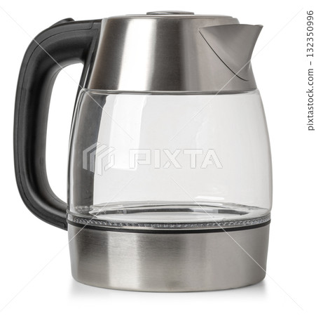 Glass electric kettle for boiling water on white background 132350996