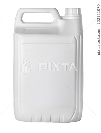 White plastic jerry can for liquid chemicals on transparent background White plastic jerry can for liquid chemicals on transparent background 132351070