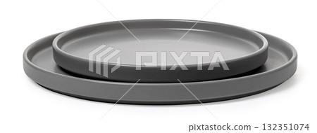 Stacked grey ceramic plates for modern minimalist tableware Stacked grey ceramic plates for modern minimalist tableware 132351074