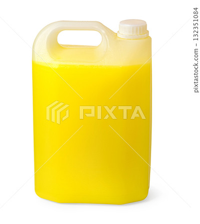 Yellow liquid cleaner plastic jug isolated on white Yellow liquid cleaner plastic jug isolated on white 132351084