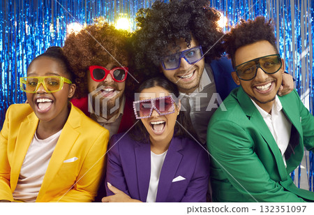 Portrait of a multinational funny group of laughing people. 132351097