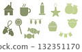 Set of minimalist Christmas icons in green tones 132351170