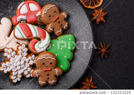 Christmas gingerbread cookies as winter holiday food background . Christmas gingerbread 132351224