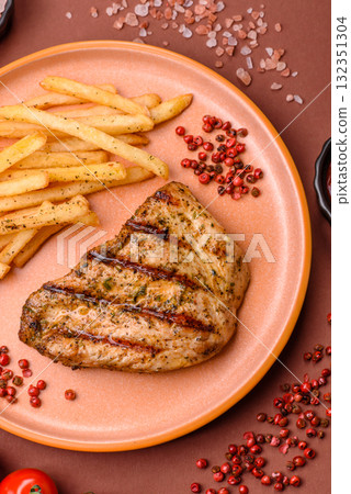 Chicken breast steak, grilled poultry fillet, healthy food, lunch. Chicken steak 132351304