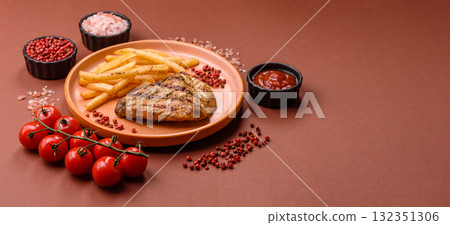Chicken breast steak, grilled poultry fillet, healthy food, lunch. Chicken steak Chicken breast steak, grilled poultry fillet, healthy food, lunch. Chicken steak 132351306
