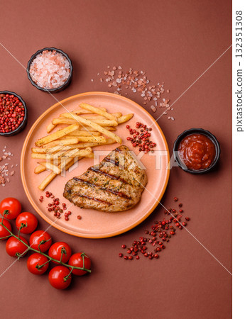 Chicken breast steak, grilled poultry fillet, healthy food, lunch. Chicken steak 132351308