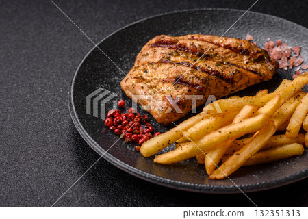 Chicken breast steak, grilled poultry fillet, healthy food, lunch. Chicken steak 132351313