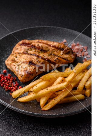 Chicken breast steak, grilled poultry fillet, healthy food, lunch. Chicken steak Chicken breast steak, grilled poultry fillet, healthy food, lunch. Chicken steak 132351316
