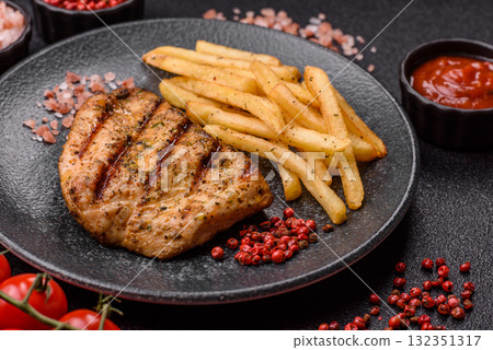 Chicken breast steak, grilled poultry fillet, healthy food, lunch. Chicken steak Chicken breast steak, grilled poultry fillet, healthy food, lunch. Chicken steak 132351317