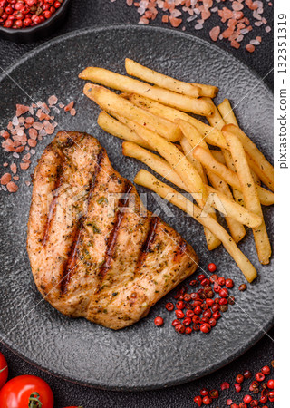 Chicken breast steak, grilled poultry fillet, healthy food, lunch. Chicken steak 132351319