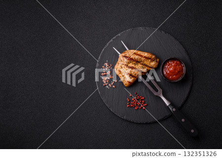Chicken breast steak, grilled poultry fillet, healthy food, lunch. Chicken steak 132351326
