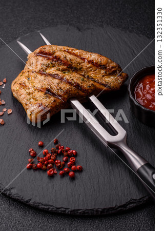 Chicken breast steak, grilled poultry fillet, healthy food, lunch. Chicken steak 132351330