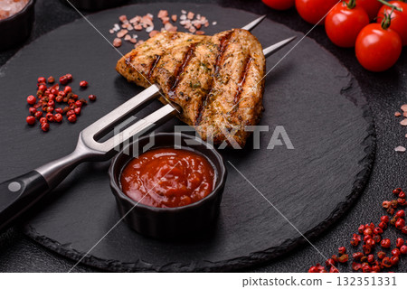 Chicken breast steak, grilled poultry fillet, healthy food, lunch. Chicken steak 132351331
