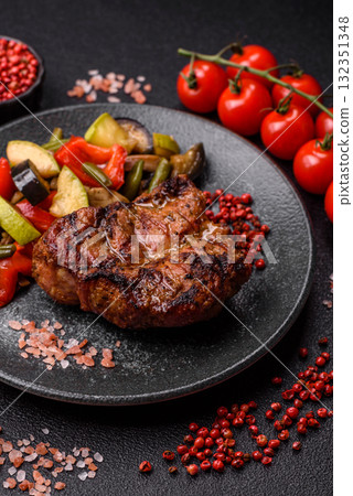 Pork breast steak, grilled fillet, healthy food, lunch. Pork steak as food background Pork breast steak, grilled fillet, healthy food, lunch. Pork steak as food background 132351348