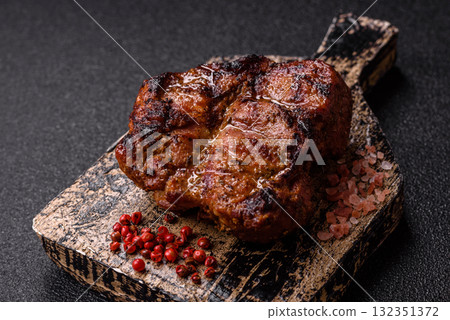 Pork breast steak, grilled fillet, healthy food, lunch. Pork steak as food background Pork breast steak, grilled fillet, healthy food, lunch. Pork steak as food background 132351372