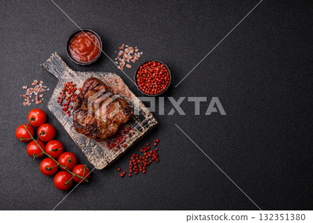 Pork breast steak, grilled fillet, healthy food, lunch. Pork steak as food background Pork breast steak, grilled fillet, healthy food, lunch. Pork steak as food background 132351380