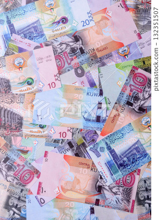 Kuwait paper money, dinar banknotes as currency for exchange or travel. Kuwaiti money Kuwait paper money, dinar banknotes as currency for exchange or travel. Kuwaiti money 132351507