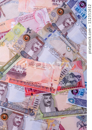 Bahrain paper money, dinar banknotes as currency for exchange or travel. Bahraini money 132351612