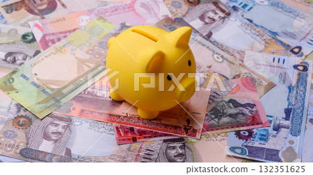 Bahrain paper money, dinar banknotes as currency for exchange or travel. Bahraini money 132351625