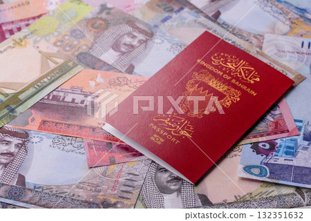 Bahraini passport for travelling, flying and doing business. Bahrain document, id 132351632
