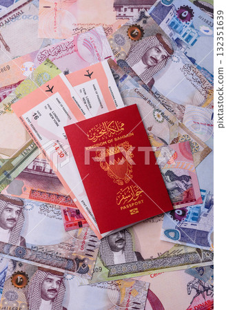 Bahraini passport for travelling, flying and doing business. Bahrain document, id 132351639
