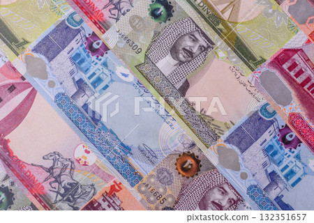 Bahrain paper money, dinar banknotes as currency for exchange or travel. Bahraini money Bahrain paper money, dinar banknotes as currency for exchange or travel. Bahraini money 132351657