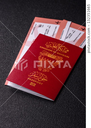Bahraini passport for travelling, flying and doing business. Bahrain document, id 132351665