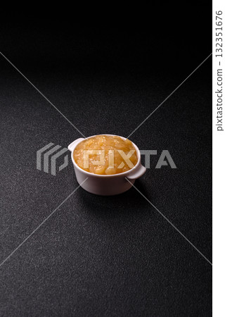 Apple sweet sauce, baby food, canned ingredient for desserts. Apple sauce Apple sweet sauce, baby food, canned ingredient for desserts. Apple sauce 132351676