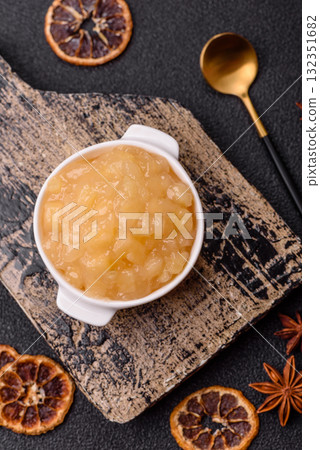 Apple sweet sauce, baby food, canned ingredient for desserts. Apple sauce 132351682