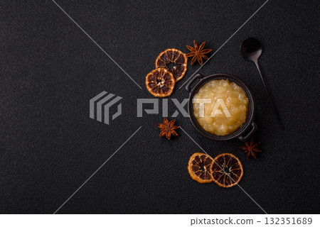Apple sweet sauce, baby food, canned ingredient for desserts. Apple sauce Apple sweet sauce, baby food, canned ingredient for desserts. Apple sauce 132351689