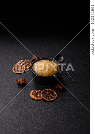 Apple sweet sauce, baby food, canned ingredient for desserts. Apple sauce Apple sweet sauce, baby food, canned ingredient for desserts. Apple sauce 132351691