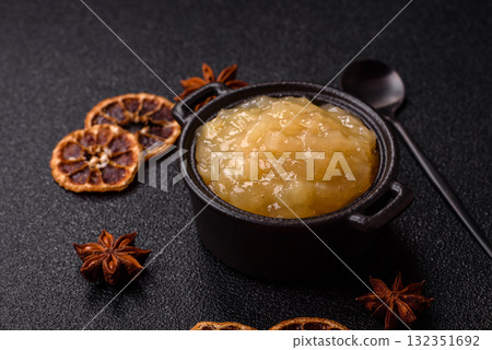 Apple sweet sauce, baby food, canned ingredient for desserts. Apple sauce 132351692