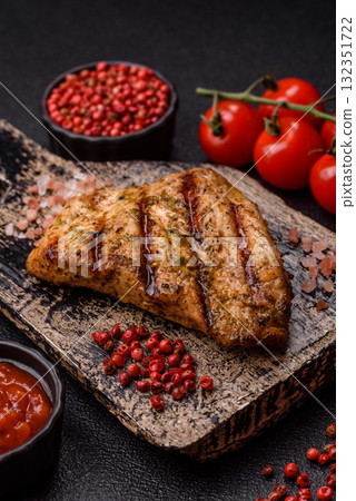 Chicken breast steak, grilled poultry fillet, healthy food, lunch. Chicken steak 132351722