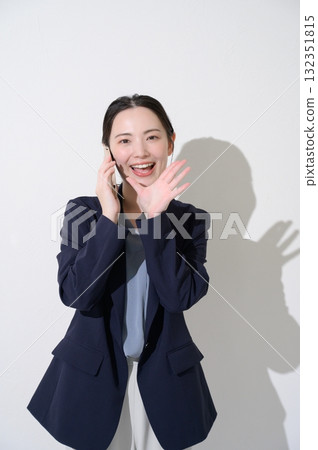 Woman calling out to the camera Woman calling out to the camera 132351815