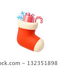 3d Christmas Stocking with Gift, Candy Cane, and Snowflake 132351898