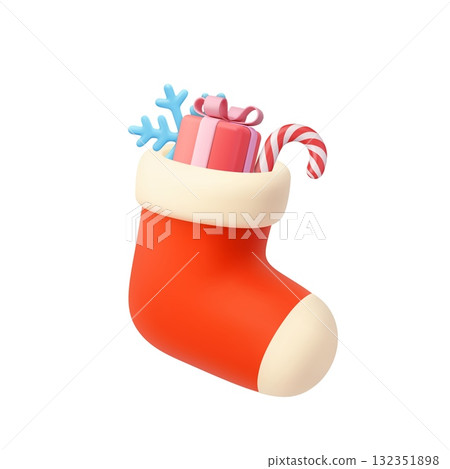 3d Christmas Stocking with Gift, Candy Cane, and Snowflake 3d Christmas Stocking with Gift, Candy Cane, and Snowflake 132351898