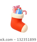 3d Christmas Stocking Filled with Gifts and Candy Cane 132351899