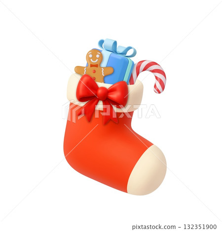 3d Christmas Stocking with Gingerbread, Gift, and Candy Cane 3d Christmas Stocking with Gingerbread, Gift, and Candy Cane 132351900