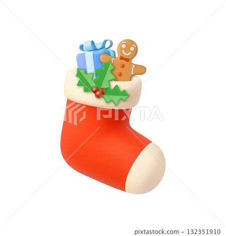3d Christmas Stocking with Gingerbread Cookie and Gift 3d Christmas Stocking with Gingerbread Cookie and Gift 132351910