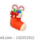 3d Christmas Stocking with Candy Canes and Ornaments 132351912