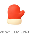 3D cartoon Santa mitten in red and white. 132351924