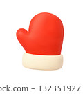 3D cartoon Santa mitten in red and white 132351927